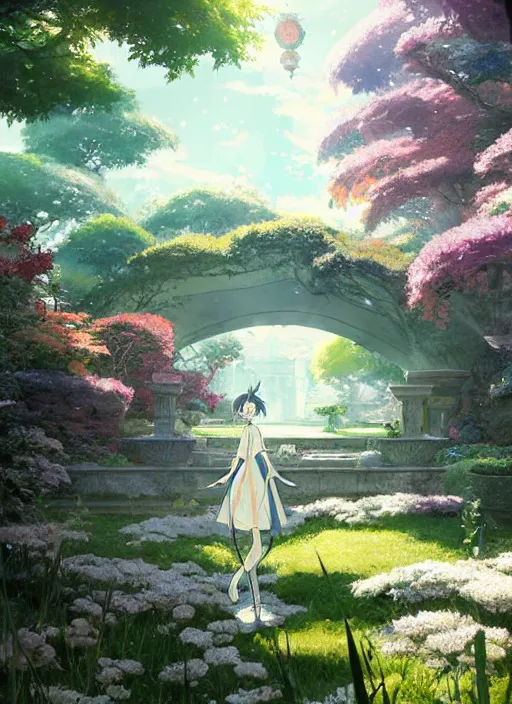 Prompt: genshin impact character klee in an enchanted garden, digital illustration, by makoto shinkai and ruan jia