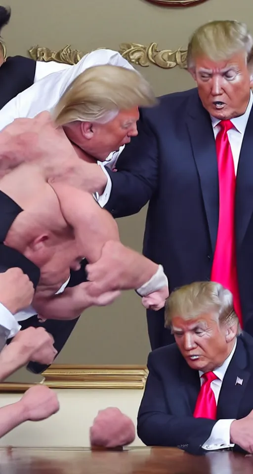 Image similar to blurry cell phone recording of donald trump punching kim jong un in the face