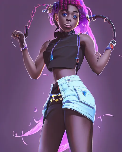 Prompt: a black girl as ( fantasy personification of hiphop ), character design, 9 0 s inspired clothing, unreal engine, ( highly detailed ), smooth, digital illustration by artgerm, tooth wu, studio ghibli, sharp focus, artstation. musical notes, black power fist. a police car, makoto shinkai, global illumination,, blender, maya 8 k