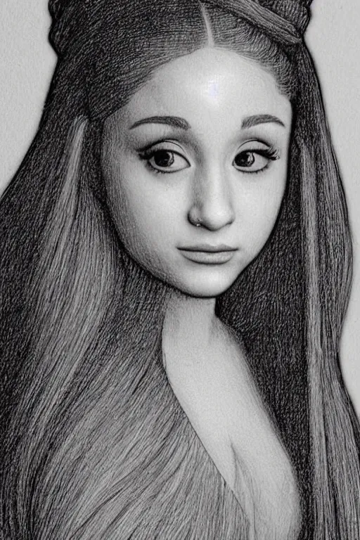 Image similar to a portrait of ariana grande in the style of leonardo da vinci drawing,, single head, no double head,