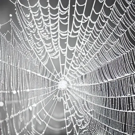 Image similar to dewdrops on spiderweb, award winning black and white photography