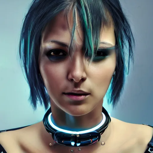 Prompt: detailed realistic female character cyberpunk wearing thick steel collar around neck, realistic, art, beautiful, 4K, collar, choker, collar around neck, punk, artstation, detailed, female, woman, choker, cyberpunk, neon, punk, collar, choker, collar around neck, thick collar, choker around neck, wearing choker, wearing collar, face, beautiful, cyberpunk,