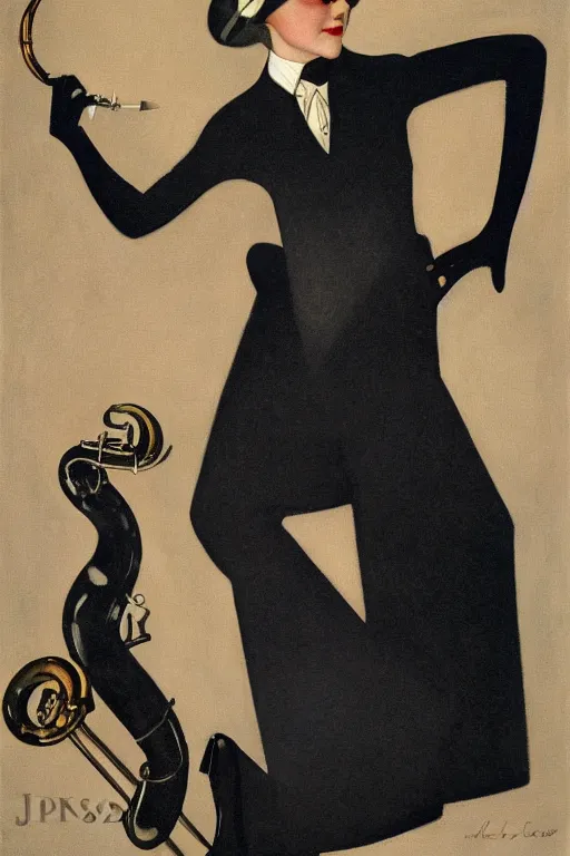 Image similar to a oil painting depicting a Jazz Age high society figure, 1920s style, smooth, highly detailed, high contrast, Coles Phillips, Dean Cornwell, JC Leyendecker, 8K