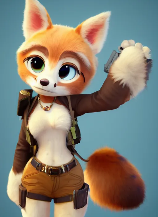 Image similar to female furry mini cute style, character adoptable, highly detailed, rendered, ray - tracing, cgi animated, 3 d demo reel avatar, style of maple story and zootopia, maple story gun girl, fox from league of legends chibi, soft shade, soft lighting