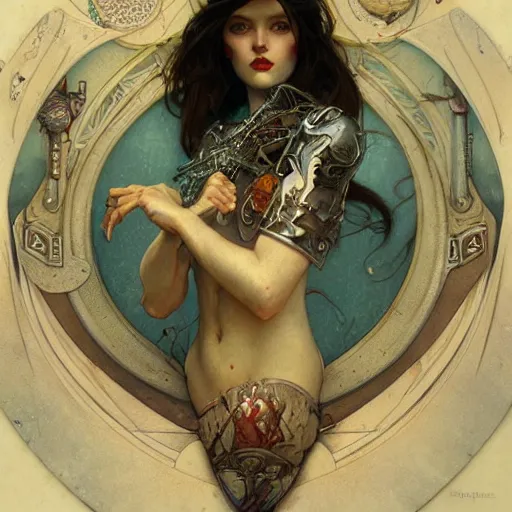 Image similar to '' fantasy fish, concept art, schematics, gnarly details painted by tom bagshaw, norman rockwell, mucha, gurney''