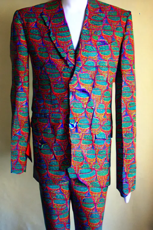 Image similar to psychedelic fashion business suit trippy 6 0 s paisleys pattern textile business suit uniform