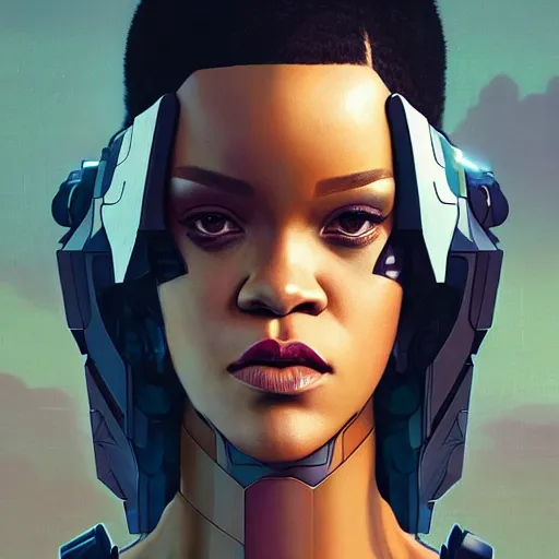 Image similar to cyborg Rihanna profile picture by Greg Rutkowski, dynamic pose, intricate details, futuristic, volumetric lights, streetwear, studio ghibli, Organic Painting , Matte Painting, geometric shapes, hard edges, trending on the artstation, fantasy LUT, realistic by Sachin Teng + Martin Grip + Moebius + Patrick Gleason, smooth, sharp focus, techwear, Industrial Scifi, detailed illustration, character portrait, highly detailed, digital painting, artstation, concept art, soft light, hdri, smooth, sharp focus, illustration, art by tian zi and craig mullins and WLOP and alphonse much,