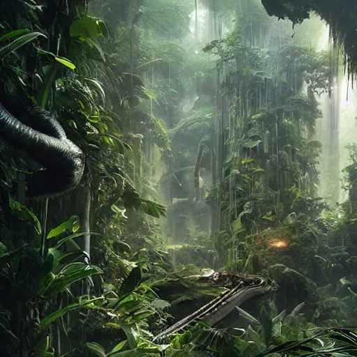 Prompt: epic, ultra detailed, hyper - real alien jungle by greg rutkowski inside the movie matrix