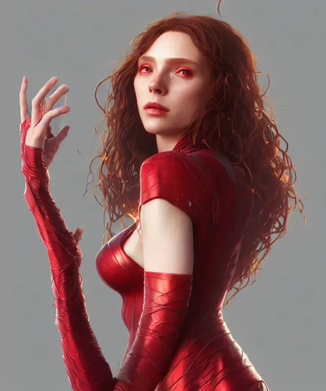 Prompt: Scarlet Witch, au naturel, portrait, full body, hyper detailed, digital art, trending in artstation, cinematic lighting, studio quality, smooth render, unreal engine 5 rendered, octane rendered, art style by klimt and nixeu and ian sprigger and wlop and krenz cushart