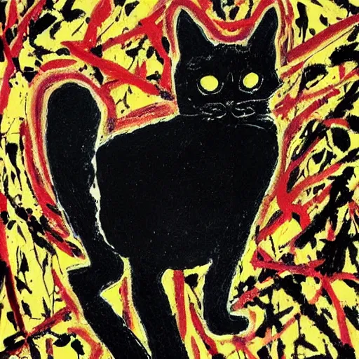 Image similar to black cat painted by jackson pollock