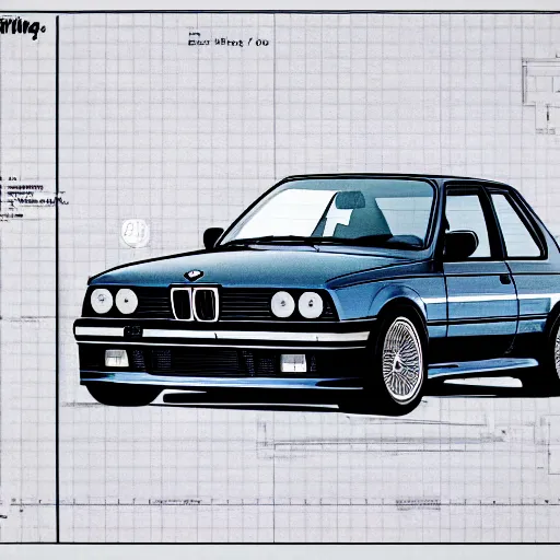 Image similar to detailed schematics to a bmw e 3 0 draw plans sketch