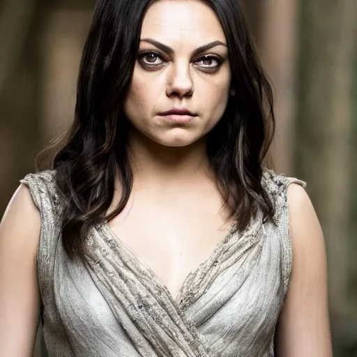 Prompt: Mila Kunis in Game of Thrones, XF IQ4, f/1.4, ISO 200, 1/160s, 8K, RAW, unedited, symmetrical balance, in-frame, sharpened