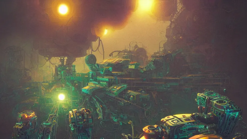 Image similar to a machine conjuring!!! an image!!! from noise!!!, by chris foss, marc simonetti, and diego gisbert llorens, cinematic closeup!!, colorful, intricate, clean, hopeful, 8 k render, volumetric lighting