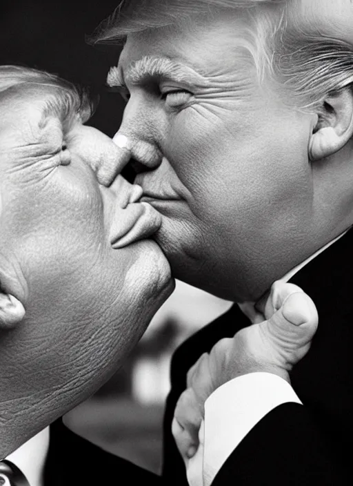 Image similar to beautiful professional romantic portrait photo of donald trump kissing donald trump.