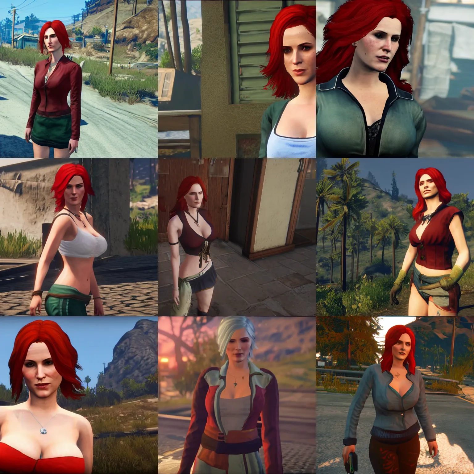 Prompt: Triss from The Witcher 3 in GTAV, screenshot