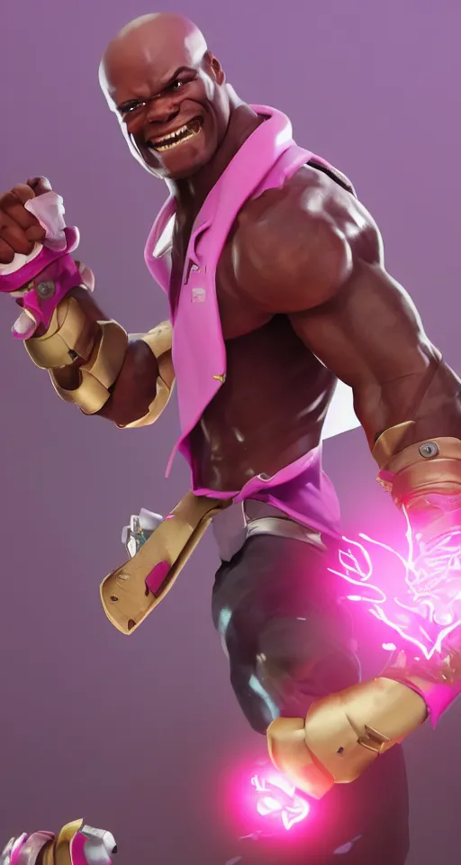 Image similar to doomfist, pink blazer, overwatch game, digital art, high detailed, artstation, octane render