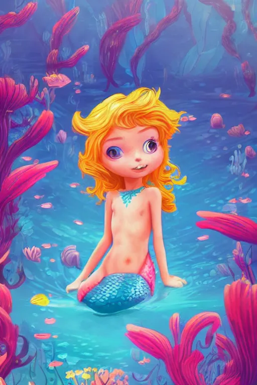 Prompt: cute cartoon childrens book illustrations of a mermaid, vivid colors, high details, cinematic, 8k resolution, beautiful detailed, photorealistic, digital painting, artstation, concept art, smooth, sharp focus, illustration, fantasy background, artstation trending, octane render, unreal engine