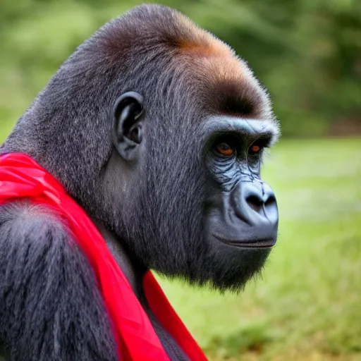 Image similar to photo of a gorilla wearing a red bandana