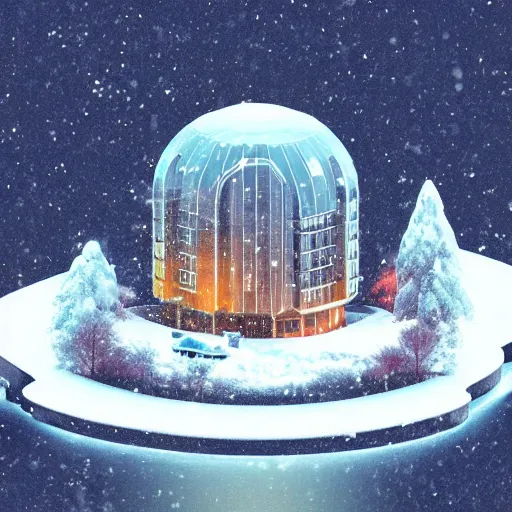 Prompt: a snow globe with a soviet apartment building in it, rending on cgsociety, retrofuturism, tesseract, isometric, physically based rendering, 1 9 9 0's