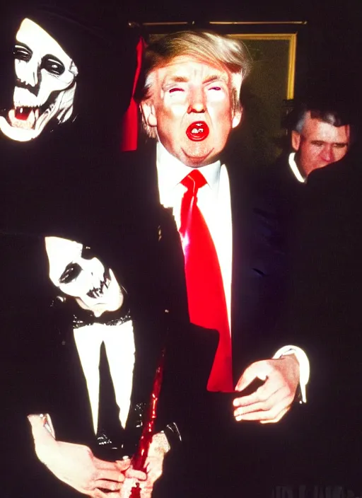 Prompt: candid photo of donald trump as a gothic vampire in the 1 9 9 0 s