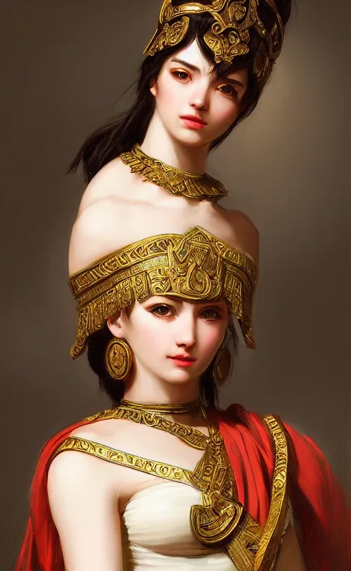 Image similar to portrait of an ancient greek character in intricate ornate armor, by ilya kuvshinov, by thomas lawrence, by bayard wu, trending on artstation, masterpiece