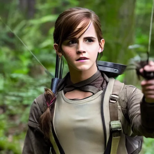 Prompt: still of emma watson as katniss everdean in the hunger games, 8 k