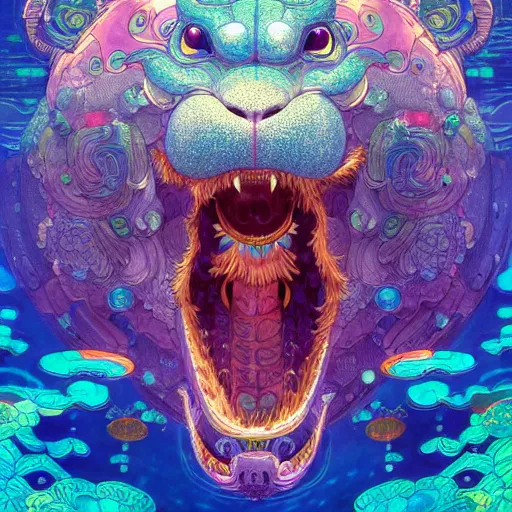 Image similar to a beautiful hyperdetailed character design 4 k wallpaper illustration of a cute dolphin with a chinese lion dance head victo ngai cyberpunk style, from china, style of studio ghibli, makoto shinkai, raphael lacoste, louis comfort tiffany, artgerm, james jean, ross tran, chinese style