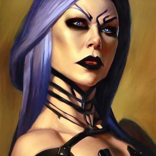 Image similar to greg manchess portrait painting of sindel from mortal kombat as overwatch character, medium shot, asymmetrical, profile picture, organic painting, sunny day, matte painting, bold shapes, hard edges, street art, trending on artstation, by huang guangjian and gil elvgren and frank frazetta