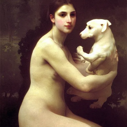 Image similar to portrait of a woman and her giant monster pet, by william - adolphe bouguereau