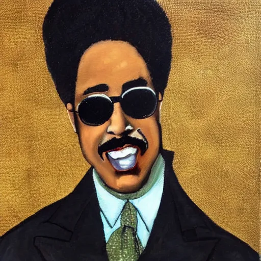 Prompt: a painting of morris day in the style of mordecai ardon.