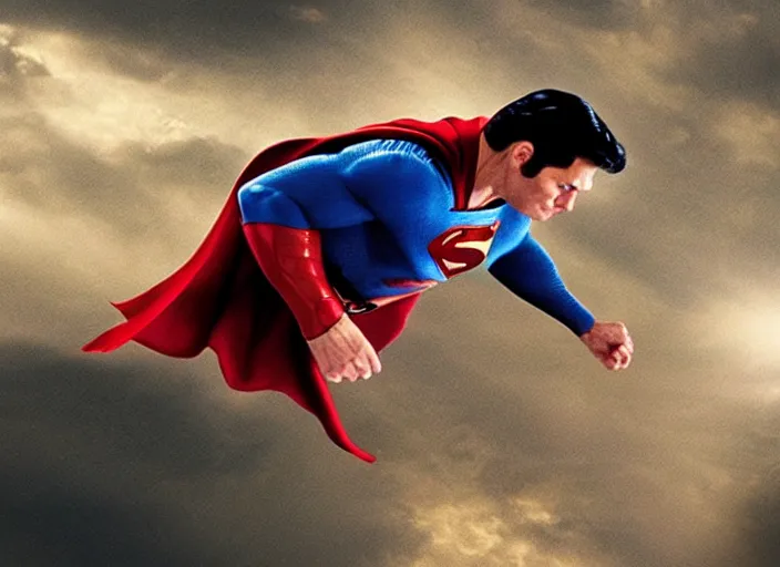 Image similar to film still of superman as a!!! skinny very skinny skinny slim weak man!!! in the new superman movie