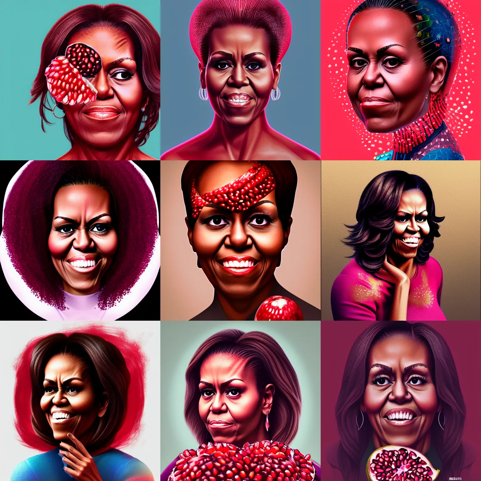 Prompt: michelle obama is fused into pomegranate, hyperdetailed, artstation, cgsociety, 8 k