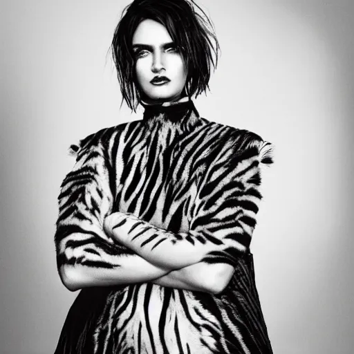 Prompt: portrait photograph of a tiger, editorial story, Vogue Italy, editorial photography