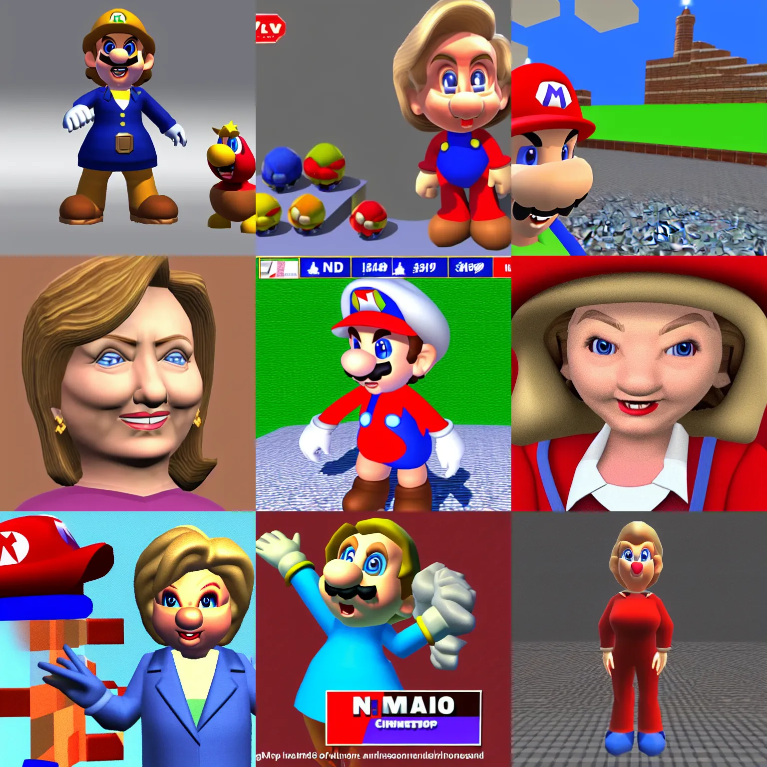 Prompt: 3 d model of hillary clinton in super mario 6 4 for the n 6 4