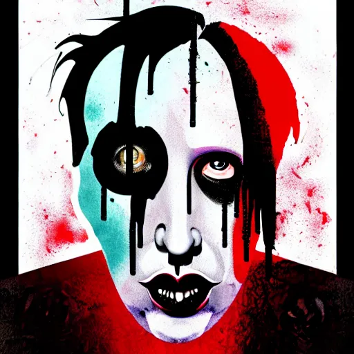 Prompt: graphic illustration, creative design, marilyn manson, biopunk, francis bacon, highly detailed, hunter s thompson, concept art