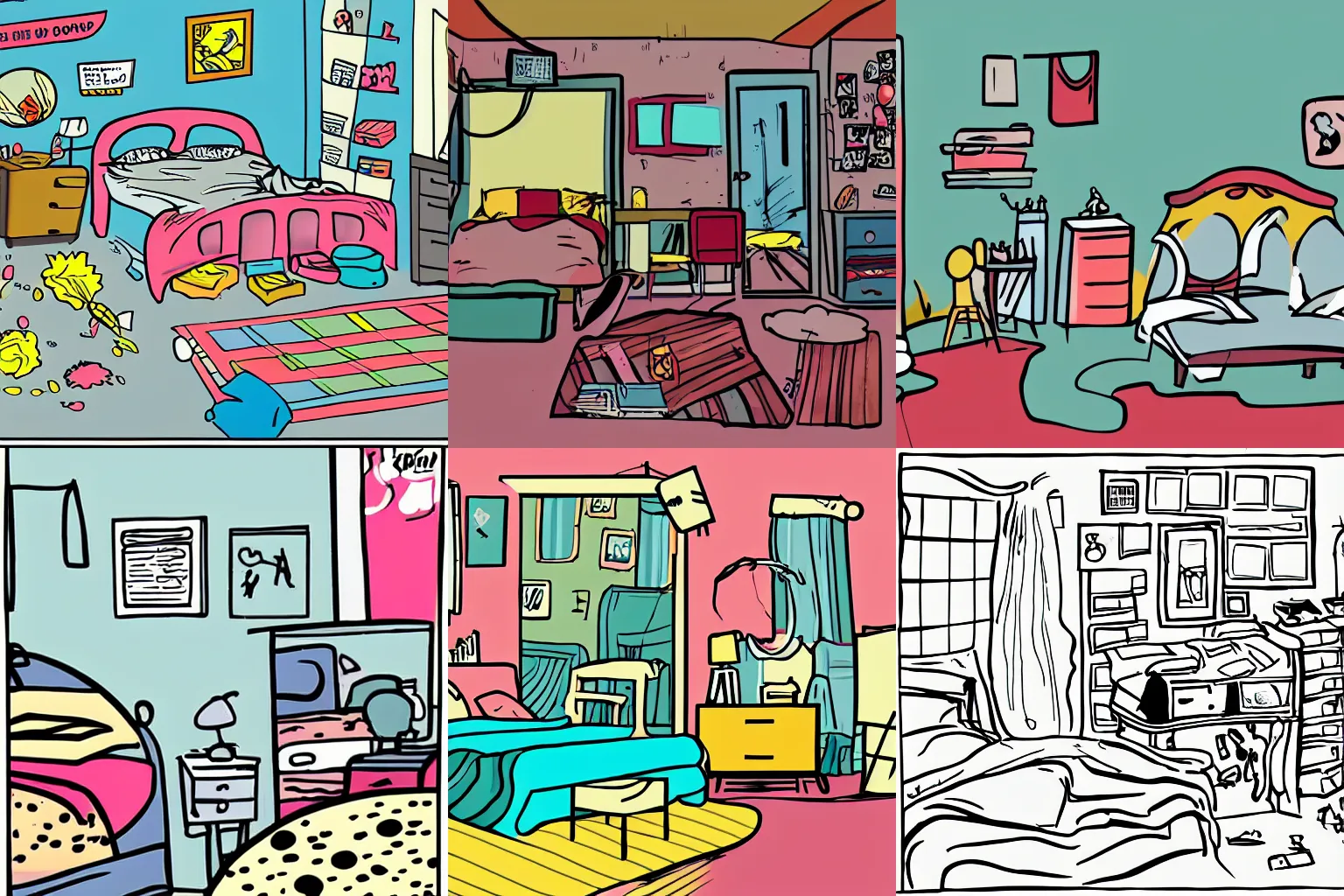 Prompt: messy room in comic style