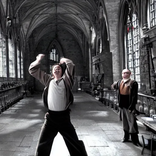 Image similar to happy potter, wide shot, by christopher nolan