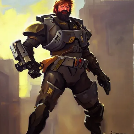 Image similar to greg manchess portrait painting of armored chuck norris as overwatch character, medium shot, asymmetrical, profile picture, organic painting, sunny day, matte painting, bold shapes, hard edges, street art, trending on artstation, by huang guangjian and gil elvgren and sachin teng