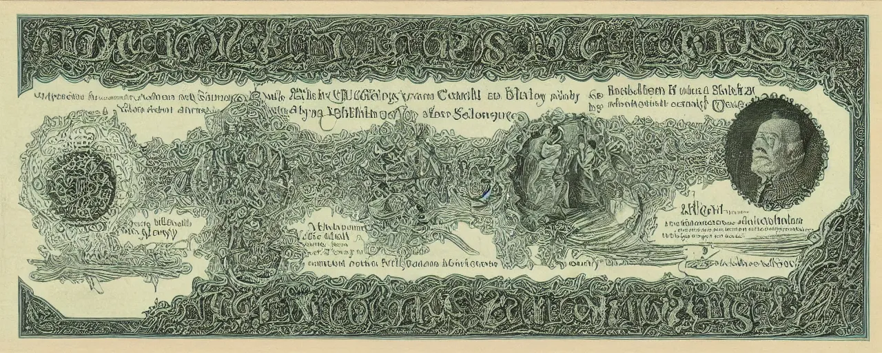 Prompt: Selknam money bill, very detailed engraving and decoration with autochthonous illustrations, 1925, ultradetailed, paper texture