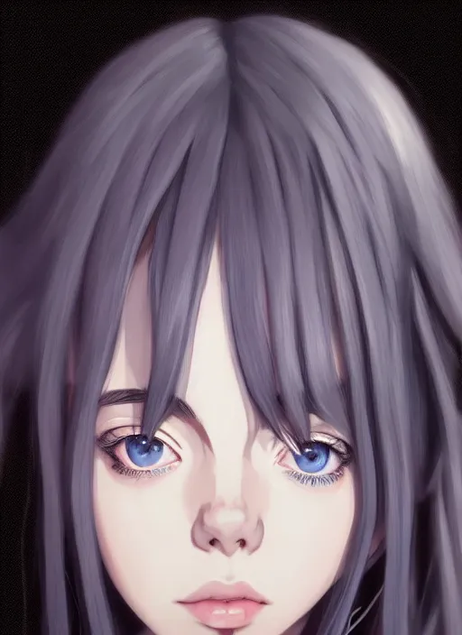 Image similar to a potrait of billie eilish as an anime, fine, realistic, shaded, lighting, ilya, kuvshinov, katsuhiro, artgerm, jeremy, lipkin, michael, garmash, unreal, engine, 5, radiant, light, detailed, intricate, environment