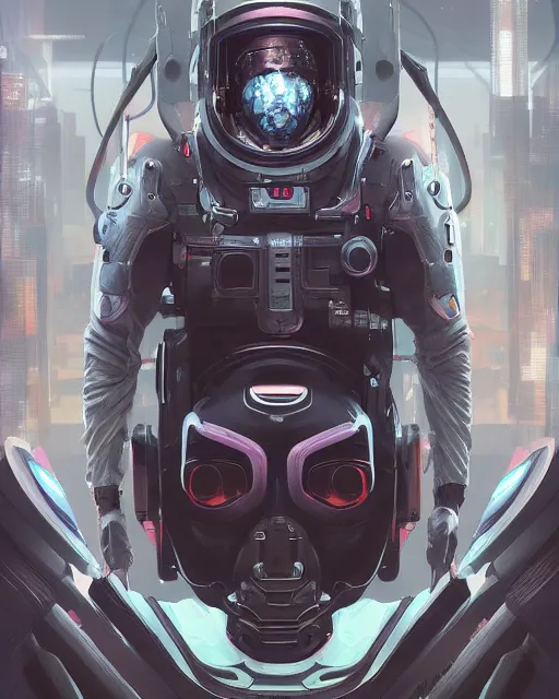 Image similar to Full shot of a cyberpunk squid monster astronaut defined facial features, symmetrical facial features. By Ruan Jia and Artgerm and Range Murata and WLOP and Ross Tran and William-Adolphe Bouguereau and beeple. Key Art. Fantasy Illustration. award winning, Artstation, intricate details, realistic, Hyperdetailed, 8k resolution.