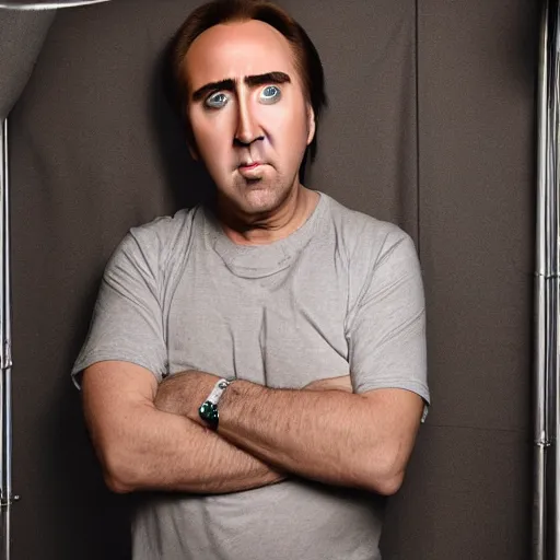 Image similar to Nicolas Cage portrait from a mall photography studio