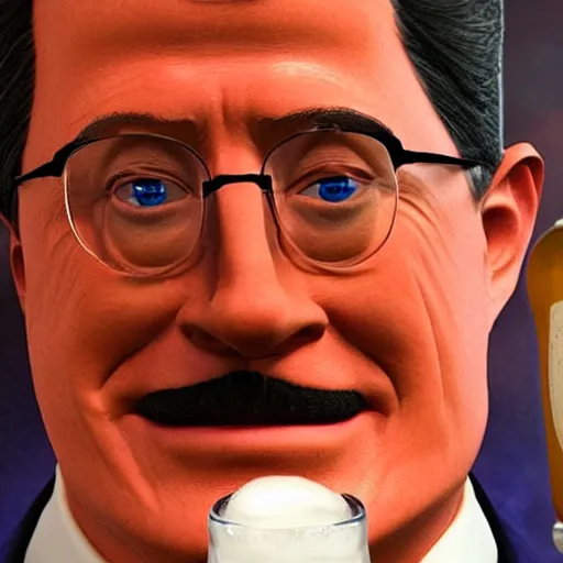 Image similar to stephen colbert face in a clear beer stein, 8 k, ultra realistic details