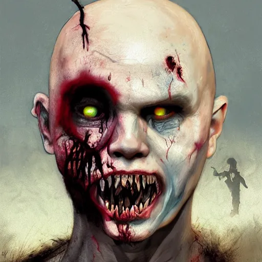 Prompt: color head portrait of young and youthful billy corgan as a zombie, 7 days to die zombie, gritty background, fine art, award winning, intricate, elegant, sharp focus, cinematic lighting, digital painting, 8 k concept art, art by michael hussar, art by brom, art by guweiz and z. w. gu, 8 k