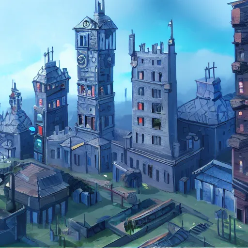 Image similar to concept art of a rpg city