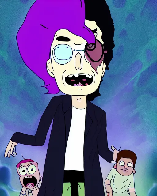 Prompt: portrait of michael jackson in the style of justin roiland. cinematic lighting. style of rick & morty. photographic, photography. by justin roiland