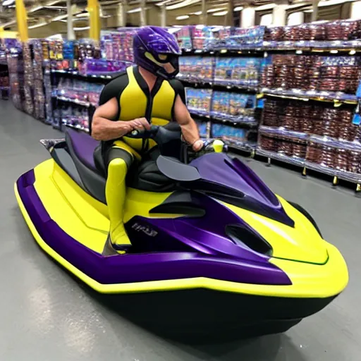 Image similar to thanos riding jetski at costco