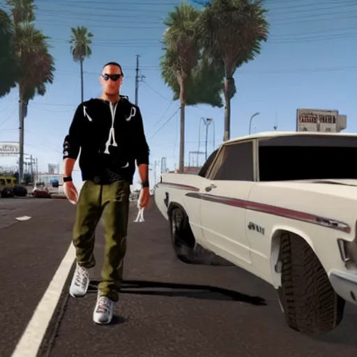 Image similar to Eminem in GTA V cover, rockstar games, no text,