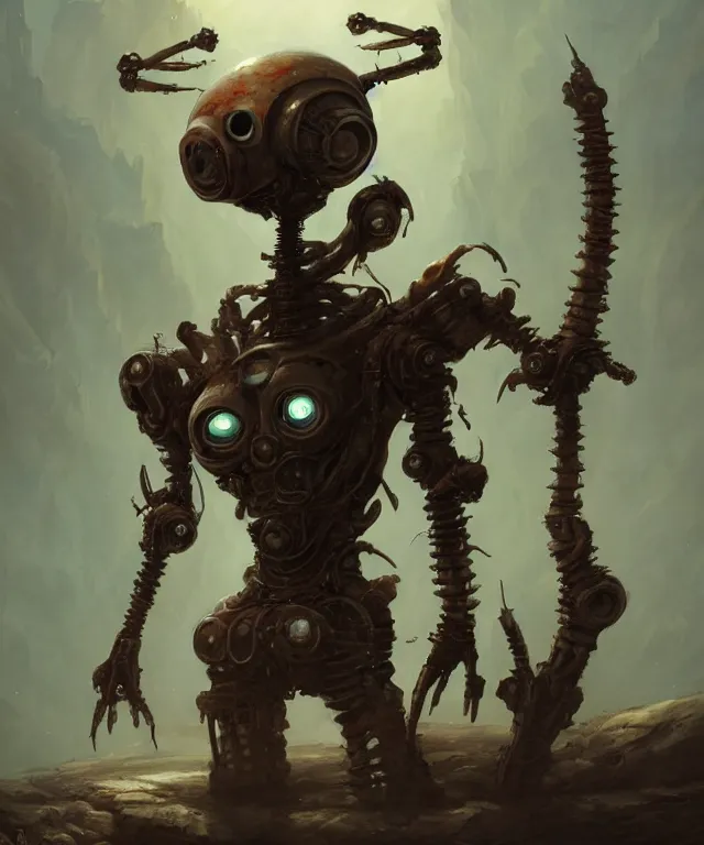 Prompt: an alien robot, holding a katana, standing in an alien landscape, old and rusty, dnd character art portrait, matte fantasy painting, deviantart artstation, by jason felix by steve argyle by tyler jacobson by peter mohrbacher, cinematic lighting