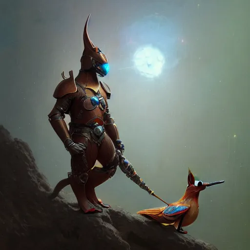 Image similar to anthropomorphized ((Rufous-Crested Coquette)), galactic crusader, detailed bronze armor, fantasy, intricate, elegant, digital painting, trending on artstation, concept art, sharp focus, illustration by Gaston Bussiere and greg rutkowski, beeple, 4k.